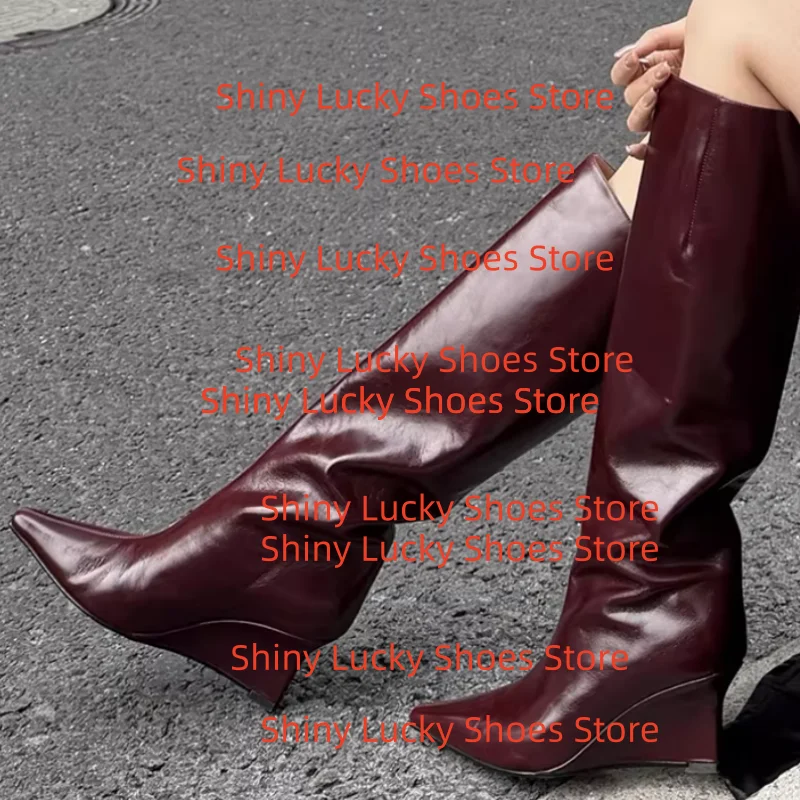 Женские плиссированные сапоги до середины икры с острым носком, на танкетке, с декоративными швами, однотонные
Женские плиссированные сапоги до середины икры с острым носком, на танкетке, с декоративными швами, однотонные