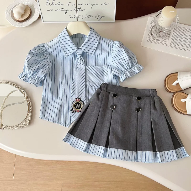 Summer New Girls' Academy Style Pleated Skirt+Striped Puff Sleeve Blouse Dress2Piece Suit
Summer New Girls' Academy Style Pleated Skirt+Striped Puff Sleeve Blouse Dress2Piece Suit