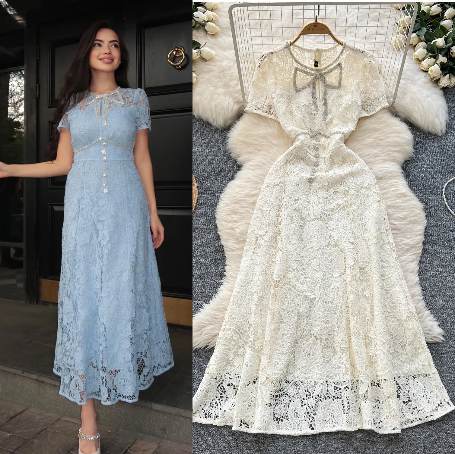 Long Dress Women Dresses Lace Floral A Line Vestidos Bow High Waist Round Neck Short Sleeve Elegant Y2k Party Club Night 2025
Long Dress Women Dresses Lace Floral A Line Vestidos Bow High Waist Round Neck Short Sleeve Elegant Y2k Party Club Night 2025