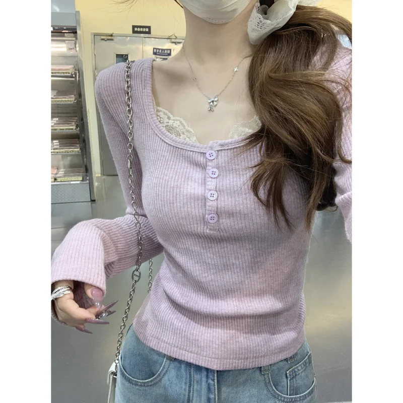 American Style 2025 Spring Korean Version Square Neck Lace Patchwork Desire Button Design Versatile Long Sleeve Inner-Shi
American Style 2025 Spring Korean Version Square Neck Lace Patchwork Desire Button Design Versatile Long Sleeve Inner-Shi