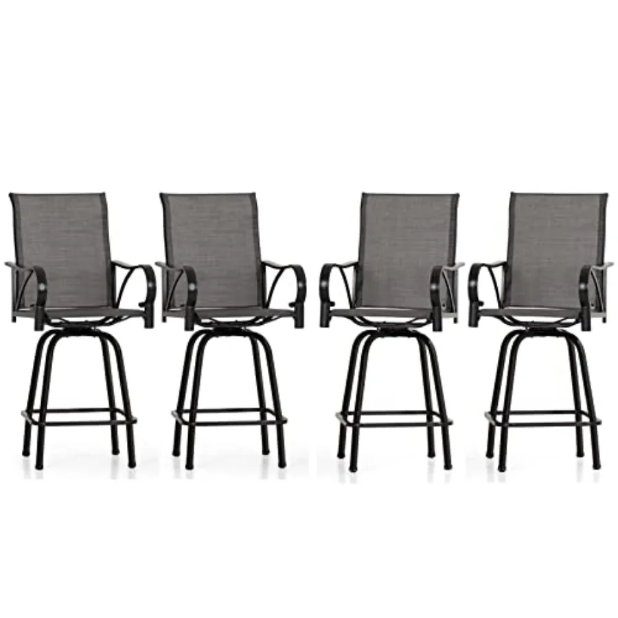 Outdoor swivel bar stools set of 4, high top patio bar stools with armrest and grey textilene fabric for outdoor use
Outdoor swivel bar stools set of 4, high top patio bar stools with armrest and grey textilene fabric for outdoor use