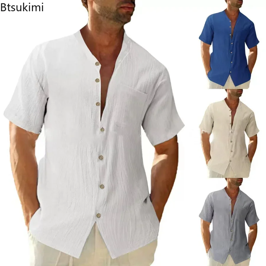 2024 Men's Summer Casual Cotton Linen Short Sleeve Shirt Solid Standing Neck Loose Shirts for Men Single Breasted Cardigan Tops
2024 Men's Summer Casual Cotton Linen Short Sleeve Shirt Solid Standing Neck Loose Shirts for Men Single Breasted Cardigan Tops