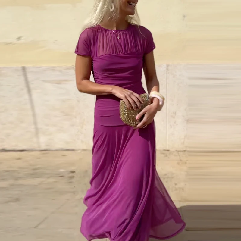 Women New Short Sleeve O Collar Mesh Long Dress Casual Solid Color Slim Gala Dress Fashion High Waisted Wrap Hips Vestidos Robes
Women New Short Sleeve O Collar Mesh Long Dress Casual Solid Color Slim Gala Dress Fashion High Waisted Wrap Hips Vestidos Robes