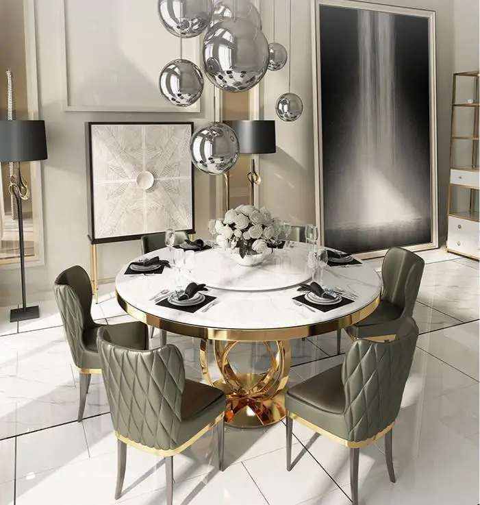 &c Luxury Marble Dining Table with Turntable Stainless Steel Legs Marble Top Dining Table Set
&c Luxury Marble Dining Table with Turntable Stainless Steel Legs Marble Top Dining Table Set