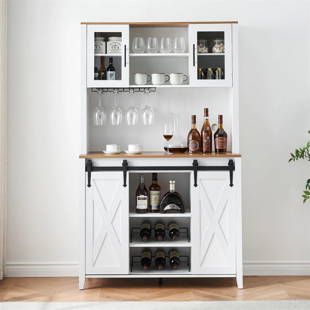Wine Cabinet with Sliding Barn Door Large Kitchen Coffee Bar Cabinet with Hutch Wine & Glasses Rack
Wine Cabinet with Sliding Barn Door Large Kitchen Coffee Bar Cabinet with Hutch Wine & Glasses Rack