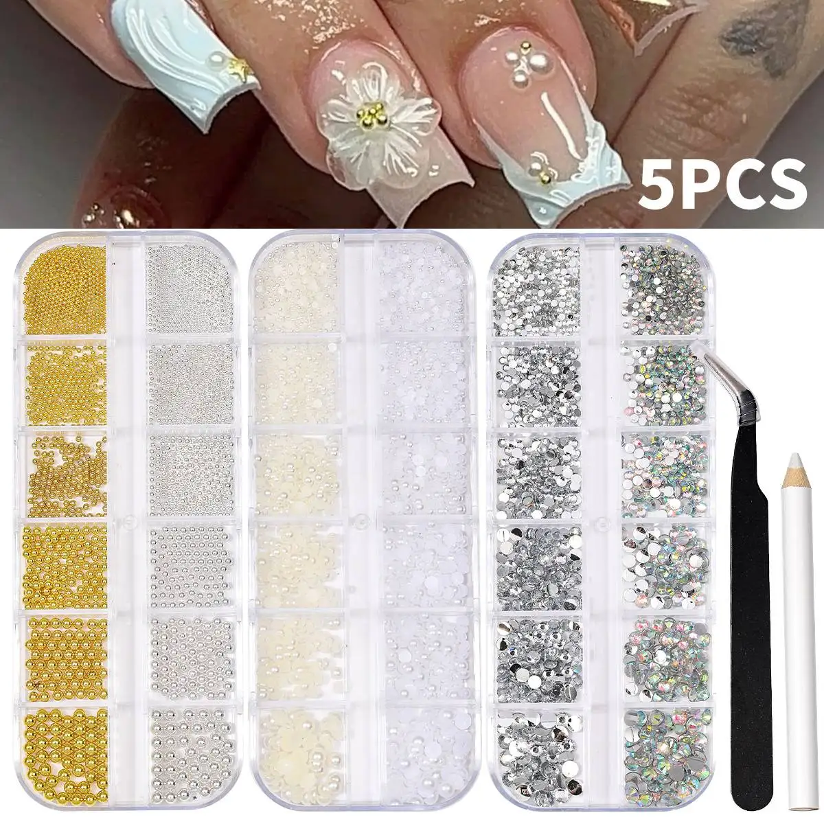 3box Grids White Half Round Pearl Nail Art Decoration Mix Size Silver Gold Mini Steel Ball Rivet Rhinestone DIY Nail Accessories
3box Grids White Half Round Pearl Nail Art Decoration Mix Size Silver Gold Mini Steel Ball Rivet Rhinestone DIY Nail Accessories