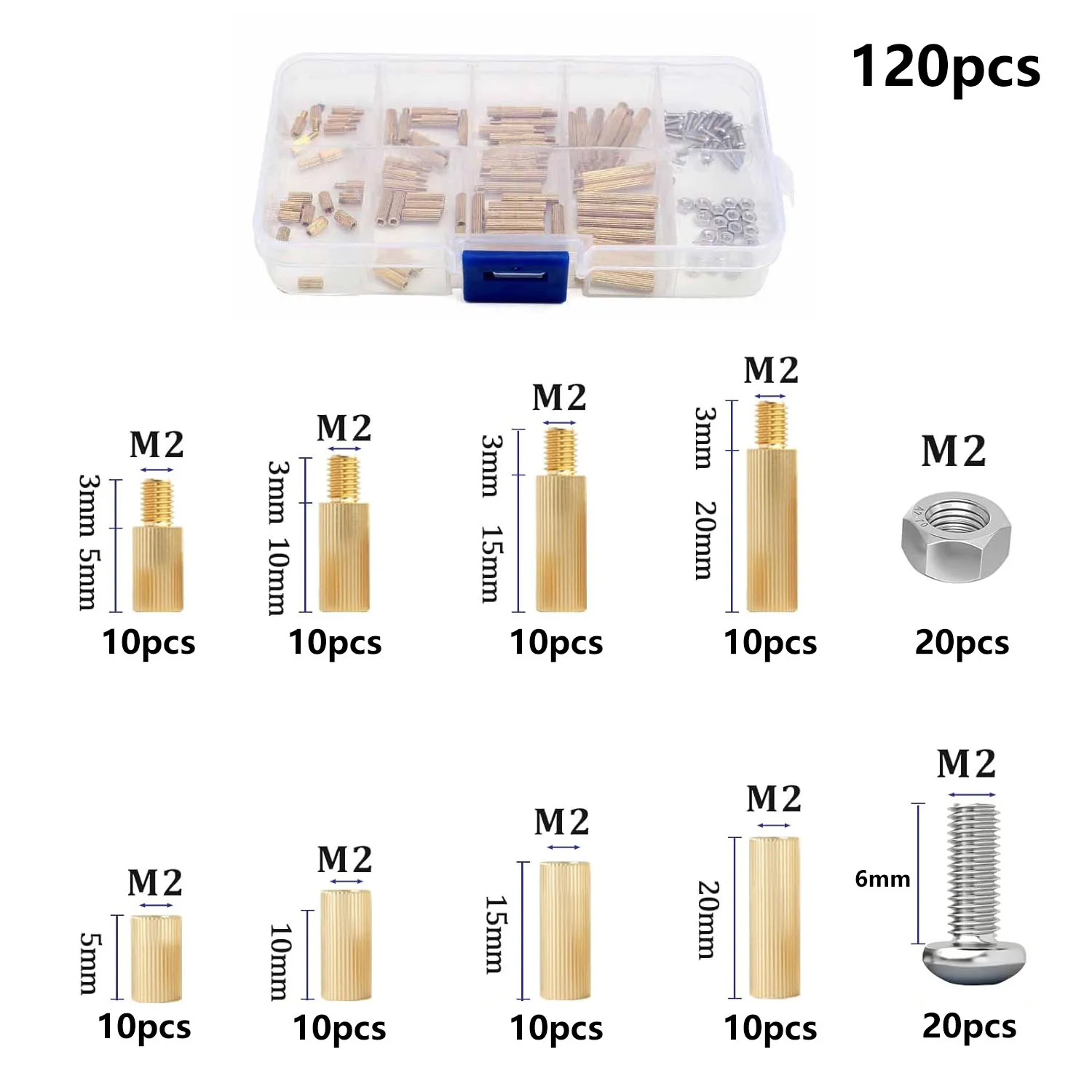 120/270Pcs M2 Brass Knurled Standoff Hex Male Female Spacer Screws Set with Nuts for DIY Electronic PCB Motherboard Assembly
120/270Pcs M2 Brass Knurled Standoff Hex Male Female Spacer Screws Set with Nuts for DIY Electronic PCB Motherboard Assembly