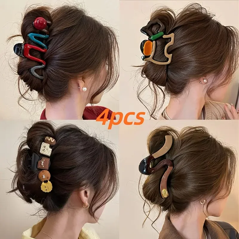 4Pcs Elegant Large Hair Claw Clips for Women Chic Wavy Design with Color Accents Non-Slip Shark Clips Head Hair Accessories
4Pcs Elegant Large Hair Claw Clips for Women Chic Wavy Design with Color Accents Non-Slip Shark Clips Head Hair Accessories