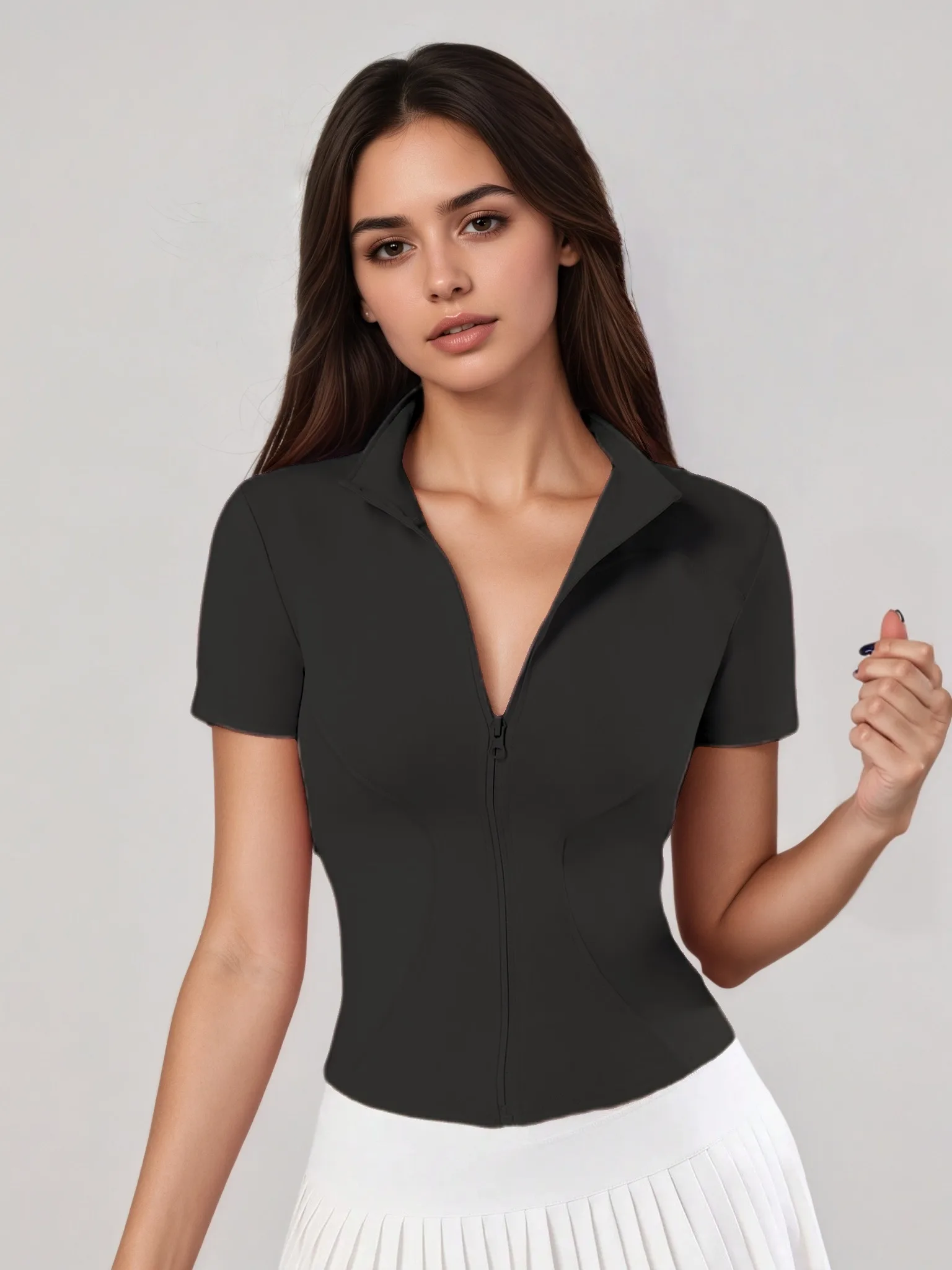 Women's Zip - Up Short - Sleeve Top, Slim - Fit Polo Neck, Elegant for Tennis & Casual Wear
Women's Zip - Up Short - Sleeve Top, Slim - Fit Polo Neck, Elegant for Tennis & Casual Wear