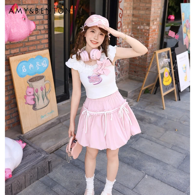 2025 Summer Lace-up Bow Elastic Mushroom Women's Mini Bud Skirt New Design Pink Sweet Cool Cute Puffy A-line Short Skirts Ladies
2025 Summer Lace-up Bow Elastic Mushroom Women's Mini Bud Skirt New Design Pink Sweet Cool Cute Puffy A-line Short Skirts Ladies