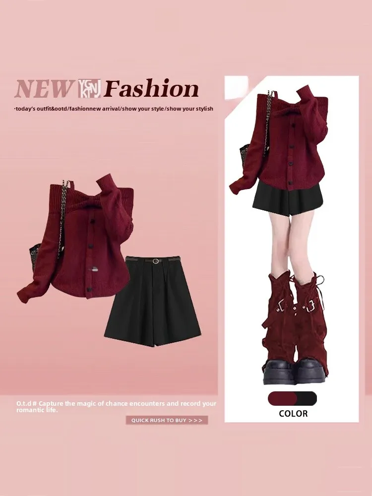Sweet Shoulder Bared Knitted Sweater And High Waist Shorts Set 2026 New Style Gentle Fashion for Women Long Sleeve Korean Style
Sweet Shoulder Bared Knitted Sweater And High Waist Shorts Set 2026 New Style Gentle Fashion for Women Long Sleeve Korean Style