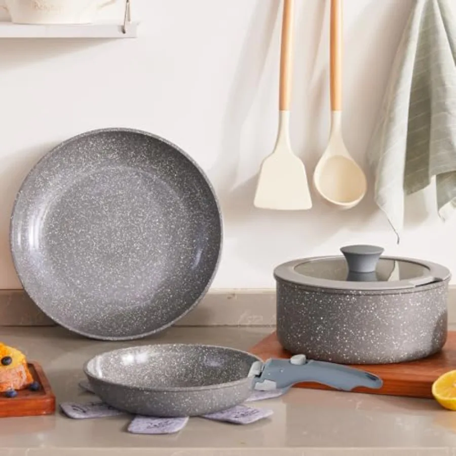 Gray Non Stick Pot and Pan Set with Removable Handle Ceramic Cookware Set Detachable Handle 5pcs Induction Kitchen Camping Stac
Gray Non Stick Pot and Pan Set with Removable Handle Ceramic Cookware Set Detachable Handle 5pcs Induction Kitchen Camping Stac