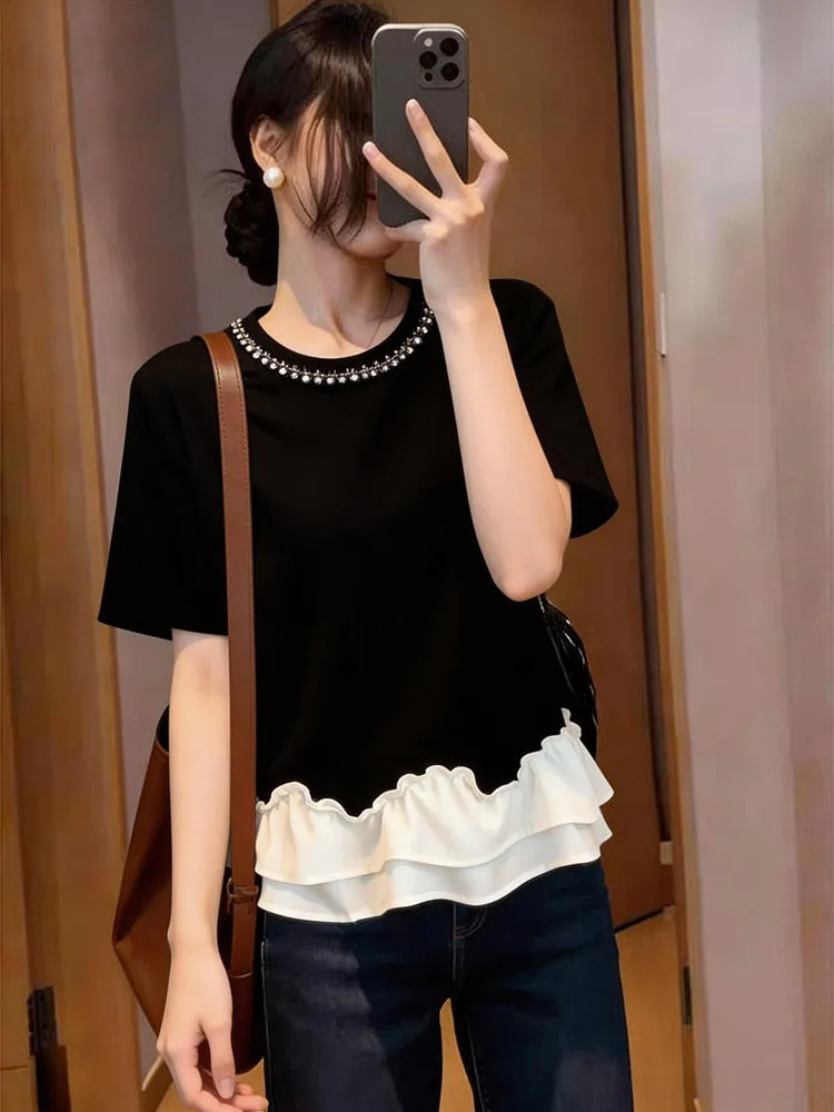 Fashionable Summer Short Sleeve T-Shirt Women's plus Size Elegant Design Shoulder Length High Waist Korean Style Top
Fashionable Summer Short Sleeve T-Shirt Women's plus Size Elegant Design Shoulder Length High Waist Korean Style Top