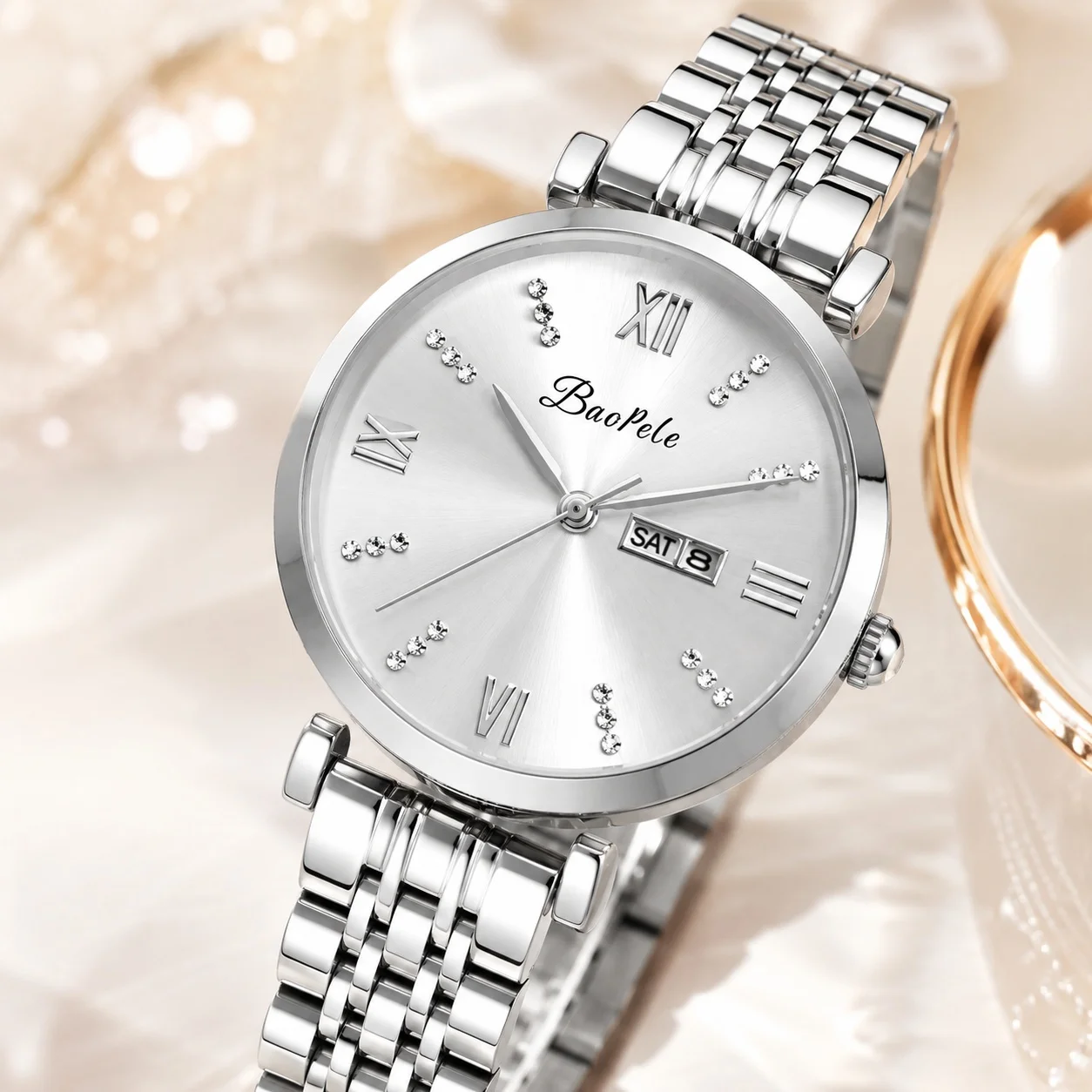Women Quartz Watch Silver Stainless Steel Bracelet Roman Numeral Rhinestone Dial Day Date Fashion Wristwatch
Women Quartz Watch Silver Stainless Steel Bracelet Roman Numeral Rhinestone Dial Day Date Fashion Wristwatch