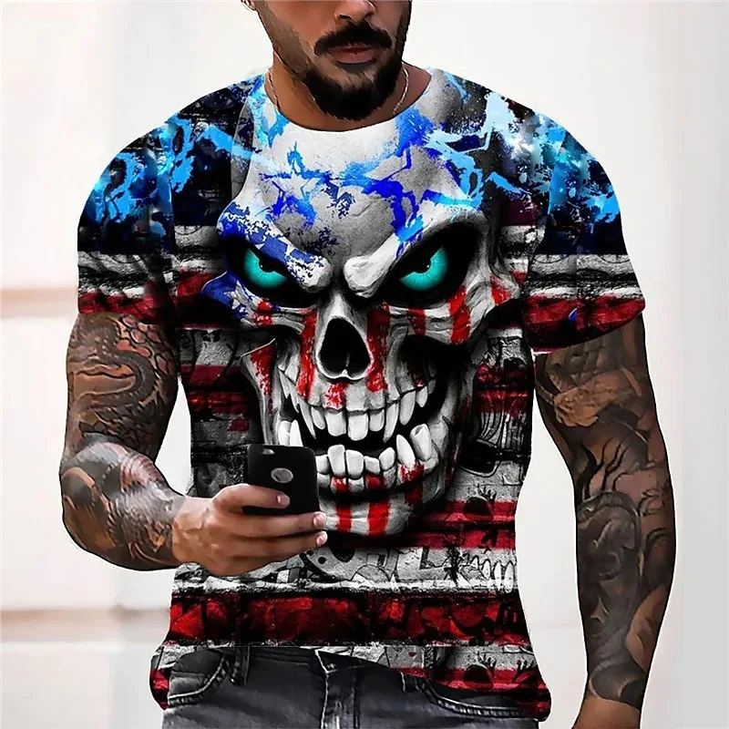 Trendy summer outfit new 3D digital skull print pattern loose and breathable short sleeved casual T-shirt for men
Trendy summer outfit new 3D digital skull print pattern loose and breathable short sleeved casual T-shirt for men