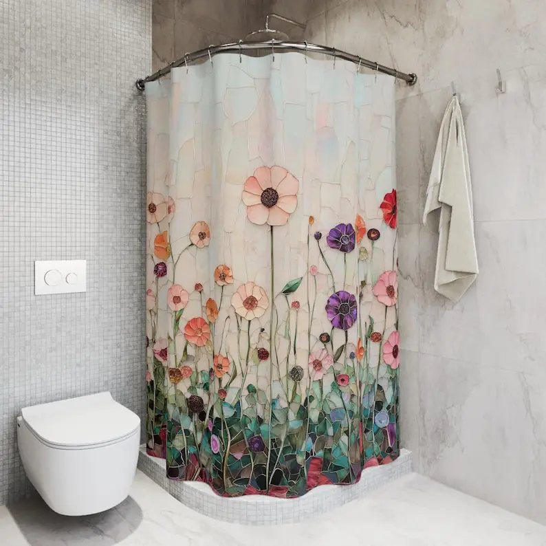 Stained Glass Wildflower Shower Curtain - Orange, Pink, Purple & Green, Floral Design, Serene Nature, Bathroom Decor
Stained Glass Wildflower Shower Curtain - Orange, Pink, Purple & Green, Floral Design, Serene Nature, Bathroom Decor