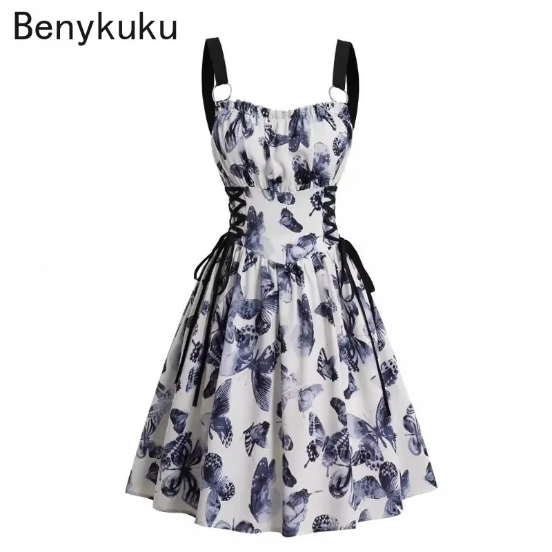 Butterfly Print Lace Up Spaghetti Strap Vintage Party Dresses 2024 Summer Clothes Ruffles Women Fit and Flare Sexy Mini Dress
Butterfly Print Lace Up Spaghetti Strap Vintage Party Dresses 2024 Summer Clothes Ruffles Women Fit and Flare Sexy Mini Dress