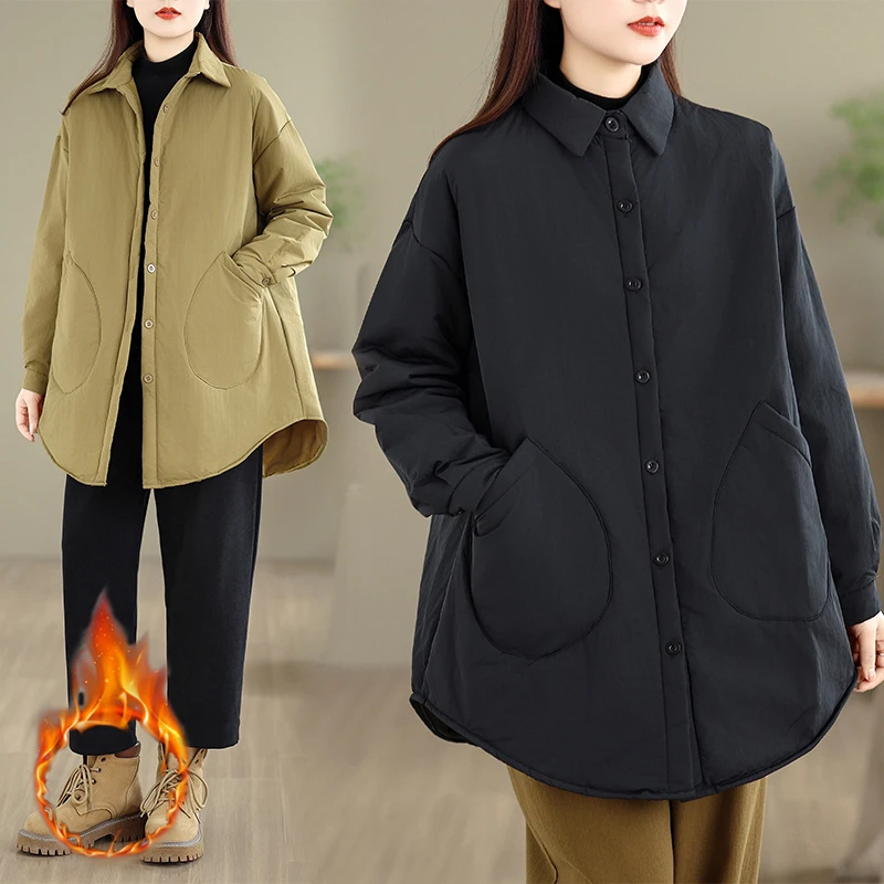 Winter New Vintage Sle Loose Fit Pure Color Cotton Jaet Mid-Length Button Detail Commute Thiened Long Sve Women's Coat
Winter New Vintage Sle Loose Fit Pure Color Cotton Jaet Mid-Length Button Detail Commute Thiened Long Sve Women's Coat