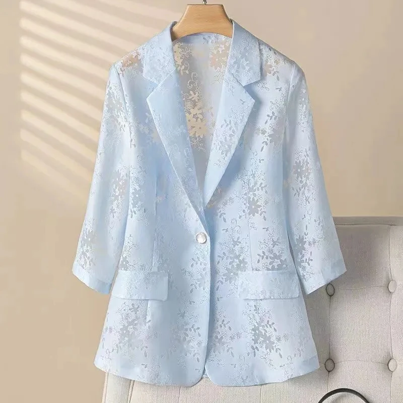 Women's Thin Lace Suit Jacket 2025 Summer New Slim Sunscreen Hollow out Seven point Fashion Blazers Female Single button Top
Women's Thin Lace Suit Jacket 2025 Summer New Slim Sunscreen Hollow out Seven point Fashion Blazers Female Single button Top