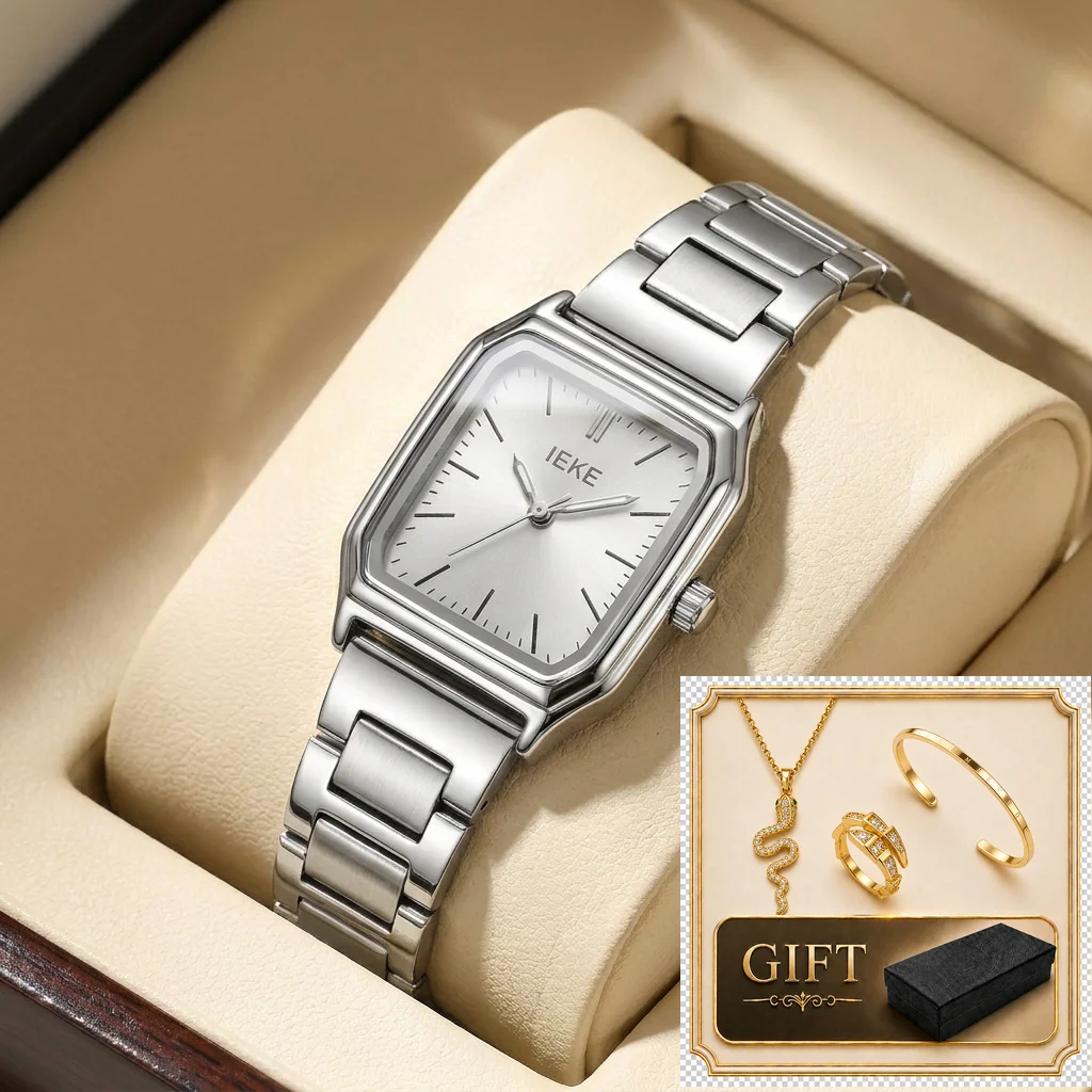 4pcs gift box set Women's white dial alloy strap fashion rectangular bracelet details Quartz Watch Gift Box Set for party
4pcs gift box set Women's white dial alloy strap fashion rectangular bracelet details Quartz Watch Gift Box Set for party