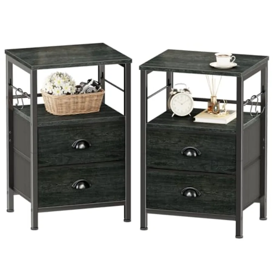 Nightstands Set 2 Night Stand with 2 Fabric Drawers Bedside Tables with Open Shelf Wooden Top Hooks Backboard Design Metal Fram
Nightstands Set 2 Night Stand with 2 Fabric Drawers Bedside Tables with Open Shelf Wooden Top Hooks Backboard Design Metal Fram