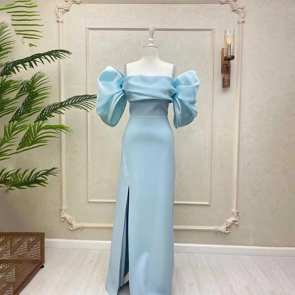 Spaghetti Straps Pleat Beaded Evening Dress Sexy Slit Side Organza Prom Dresses Backless Puff Sleeves Evening Gown estido
Spaghetti Straps Pleat Beaded Evening Dress Sexy Slit Side Organza Prom Dresses Backless Puff Sleeves Evening Gown estido