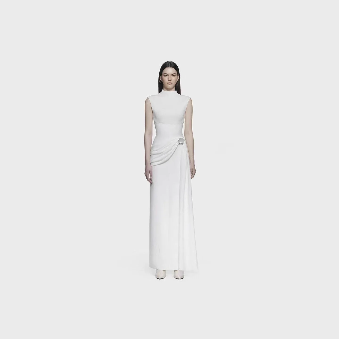 Elegant Long Sleeveless Folded Design round Neck Dress Women's High Waist A-Line Skirt Polyester Fabric Summer Fashion
Elegant Long Sleeveless Folded Design round Neck Dress Women's High Waist A-Line Skirt Polyester Fabric Summer Fashion