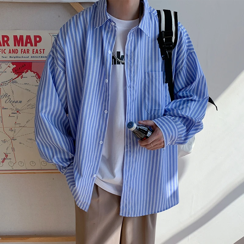 Shirt Men's Spring and Autumn New Korean Fashion Large Loose Stripe Contrast Casual Lining Jacket Genuine Promotion A162
Shirt Men's Spring and Autumn New Korean Fashion Large Loose Stripe Contrast Casual Lining Jacket Genuine Promotion A162