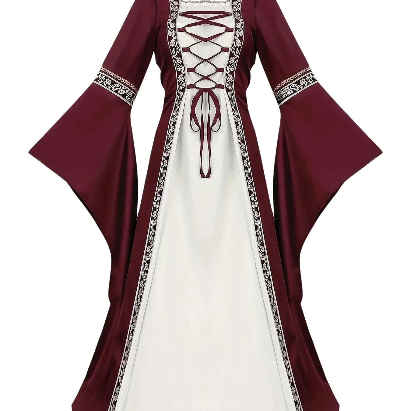 Long Medieval Dress with Trumpet Sleeves Lace-up Ruffle Trim Gothic Vintage Cosplay Outfit for Women
Long Medieval Dress with Trumpet Sleeves Lace-up Ruffle Trim Gothic Vintage Cosplay Outfit for Women
