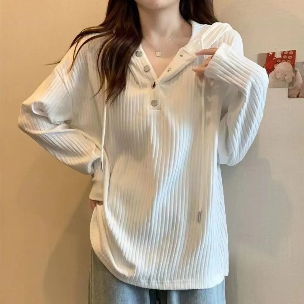 plus Size Women's White Hooded Slimming Long-Sleeved T-Shirt Spring Autumn Trendy Loose Belly Covering Top for Chubby Sisters 
plus Size Women's White Hooded Slimming Long-Sleeved T-Shirt Spring Autumn Trendy Loose Belly Covering Top for Chubby Sisters