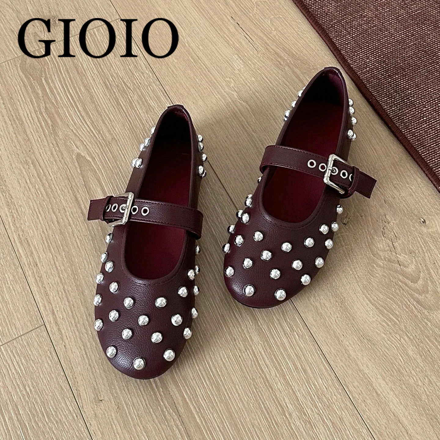 《GIOIO》Rivets Design Ballet Flats Women Belt Metal Buckle Women Shoes Wine red Non-slip Soft Sole Mary Jane Shoes plus size 41
《GIOIO》Rivets Design Ballet Flats Women Belt Metal Buckle Women Shoes Wine red Non-slip Soft Sole Mary Jane Shoes plus size 41