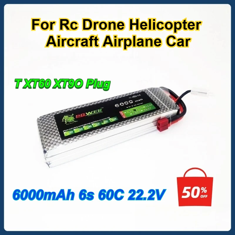 6000mAh 6S/60C 22.2V Lipo Battery for RC Drone Helicopter Aircraft Airplane Car 22.2V Rechargeable Batteries
6000mAh 6S/60C 22.2V Lipo Battery for RC Drone Helicopter Aircraft Airplane Car 22.2V Rechargeable Batteries