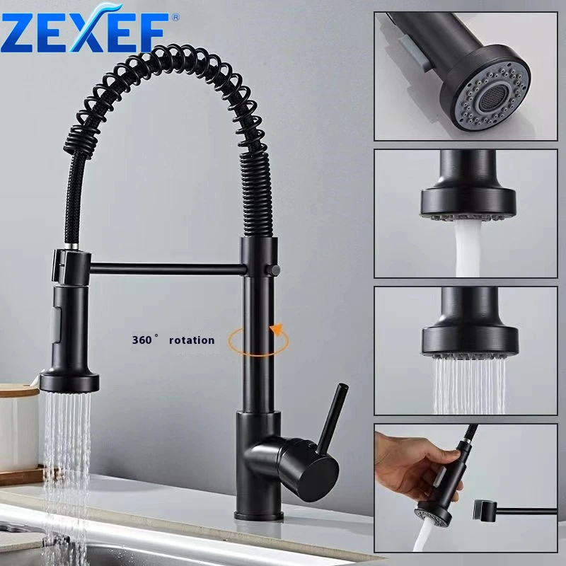 ZEXEF черный выдвижной кухонный смеситель, хромированный двойной режим, насадка, смеситель для горячей и холодной воды, кран, латунный пружинный смеситель для кухонной мойки
ZEXEF черный выдвижной кухонный смеситель, хромированный двойной режим, насадка, смеситель для горячей и холодной воды, кран, латунный пружинный смеситель для кухонной мойки