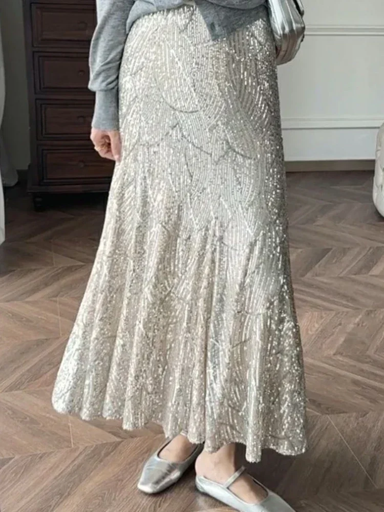 Silver Sequin A-line Fishtail Skirt Vintage Skirts for Woman Long Dress Korean Fashion Y2k Clothing Faldas Para Mujeres
Silver Sequin A-line Fishtail Skirt Vintage Skirts for Woman Long Dress Korean Fashion Y2k Clothing Faldas Para Mujeres