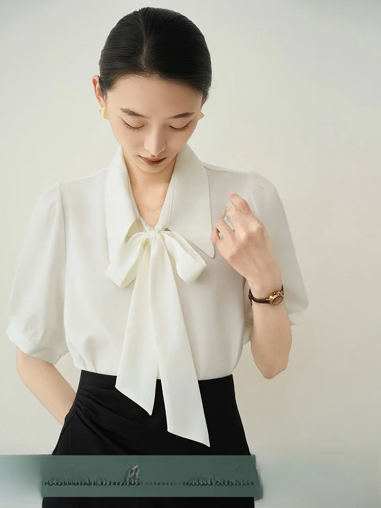 Achu Gentle Filter White Satin Knot Shirt Women's Short Sleeve Office Commute Interview Top OL Style Straight Tube
Achu Gentle Filter White Satin Knot Shirt Women's Short Sleeve Office Commute Interview Top OL Style Straight Tube