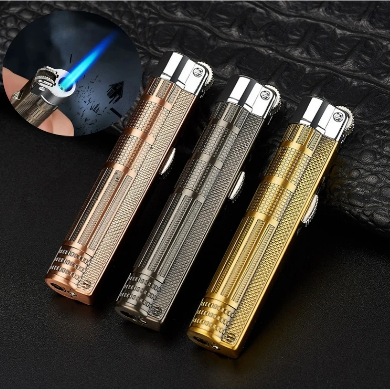 High temperature windproof straight jet lighter, grinding wheel lighter, gas blue flame mini compact creative lighter
High temperature windproof straight jet lighter, grinding wheel lighter, gas blue flame mini compact creative lighter