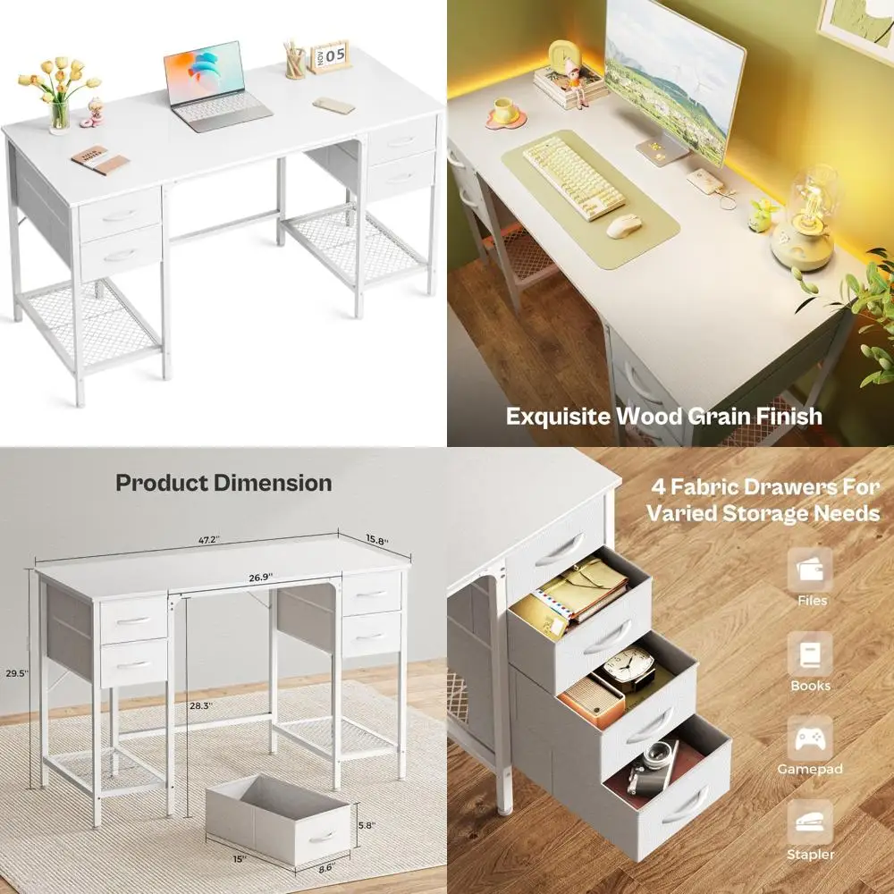 Большой 47-дюймовый белый стол с 4 ящиками, туалетный столик и учебный столик, сетчатая полка, домашний компьютерный стол с достаточным хранилищем
Большой 47-дюймовый белый стол с 4 ящиками, туалетный столик и учебный столик, сетчатая полка, домашний компьютерный стол с достаточным хранилищем