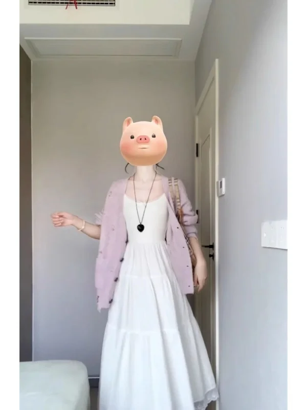 Soft White Strapless Dress And Open Cardigan Two-Piece Set Korean Style Loose Fit Mid-Length Casual Autumn Fashion Set
Soft White Strapless Dress And Open Cardigan Two-Piece Set Korean Style Loose Fit Mid-Length Casual Autumn Fashion Set