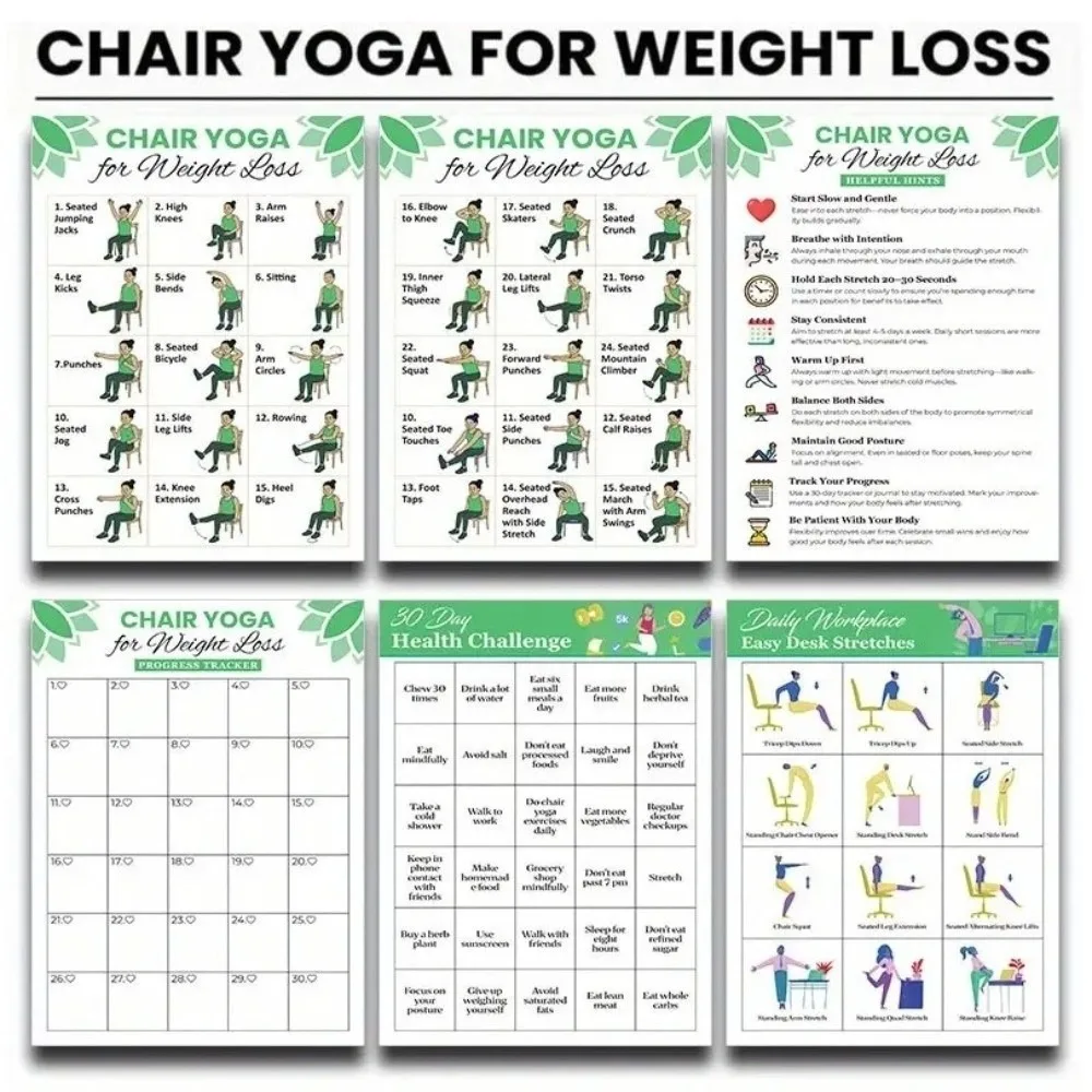 4/6 Sheets Seat Yoga Poster Physical Therapy 30-Day Challenges Seated Exercise Charts A4 Size Hanging Workout Charts
4/6 Sheets Seat Yoga Poster Physical Therapy 30-Day Challenges Seated Exercise Charts A4 Size Hanging Workout Charts