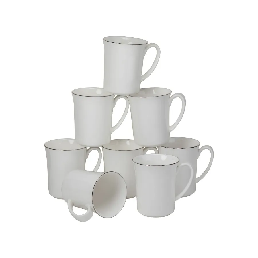 Bone China with Silver Band 16 Oz Mugs Set of 8
Bone China with Silver Band 16 Oz Mugs Set of 8