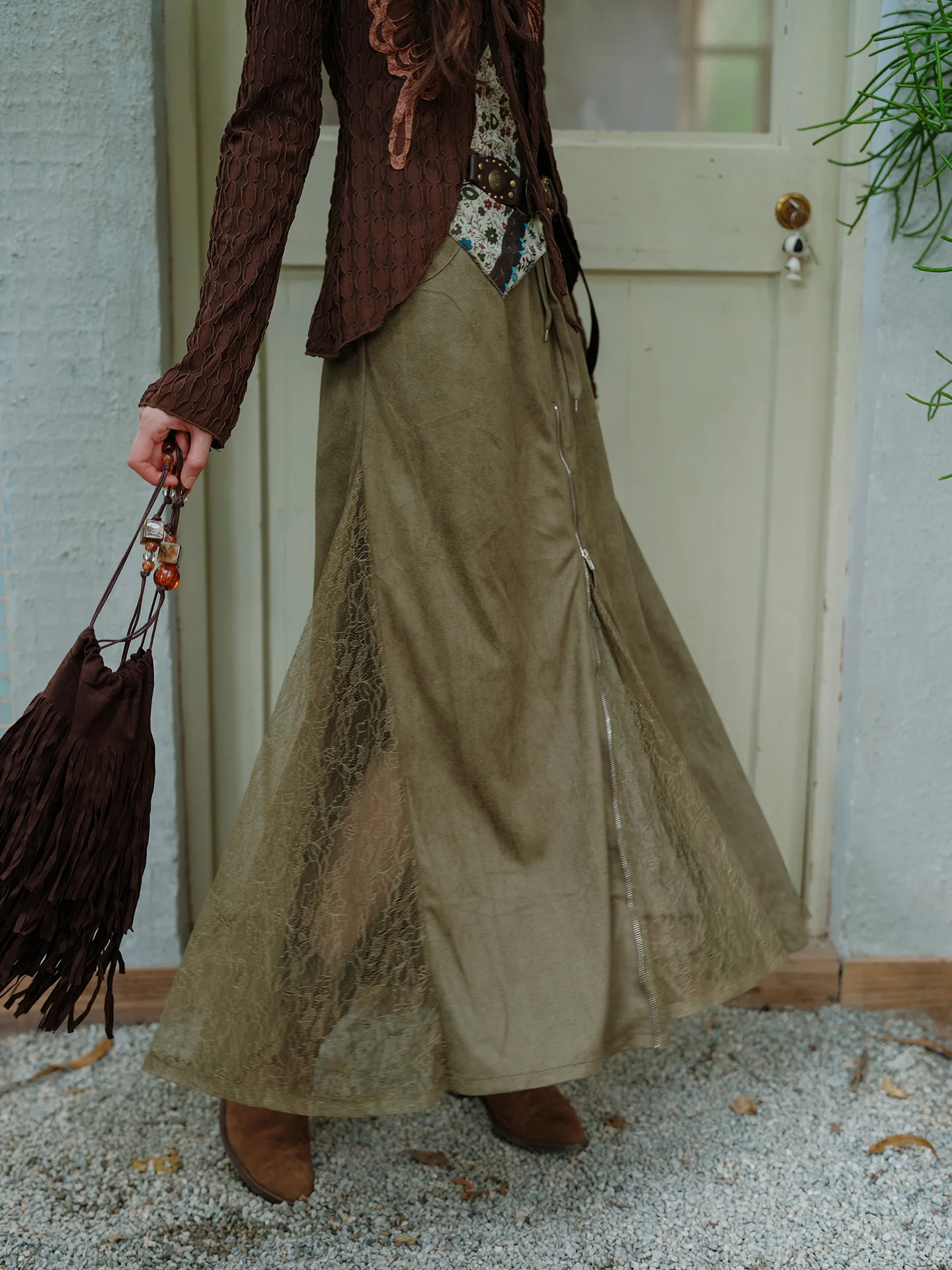Retro Lace Splicing Green High Waist A-Line Skirt Women's Autumn Winter Slimming Long Skirt Casual Style Loose Fit Zipper
Retro Lace Splicing Green High Waist A-Line Skirt Women's Autumn Winter Slimming Long Skirt Casual Style Loose Fit Zipper