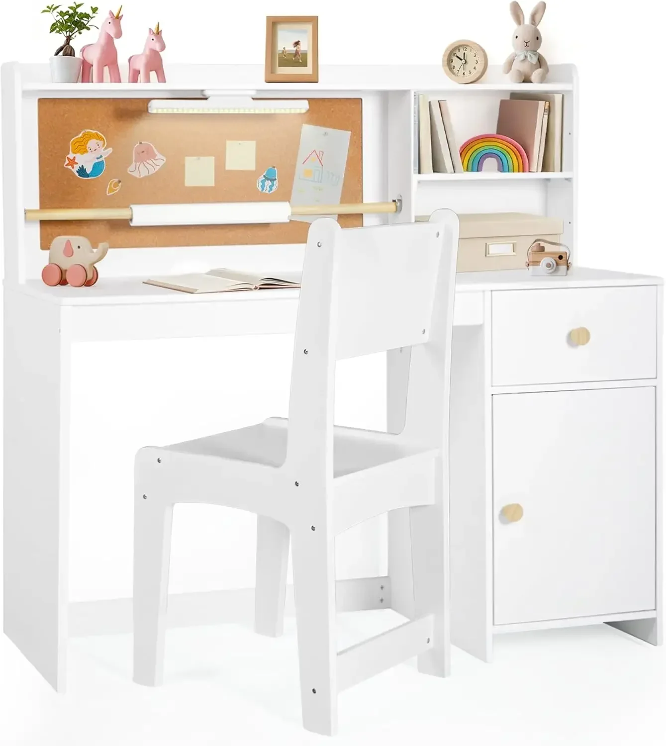 Kids Desk and Chair Set, Kids Study Desk with Night Light Drawing Paper Roll, Hutch & Storage Cabinet, Child's Table-Student Wri
Kids Desk and Chair Set, Kids Study Desk with Night Light Drawing Paper Roll, Hutch & Storage Cabinet, Child's Table-Student Wri