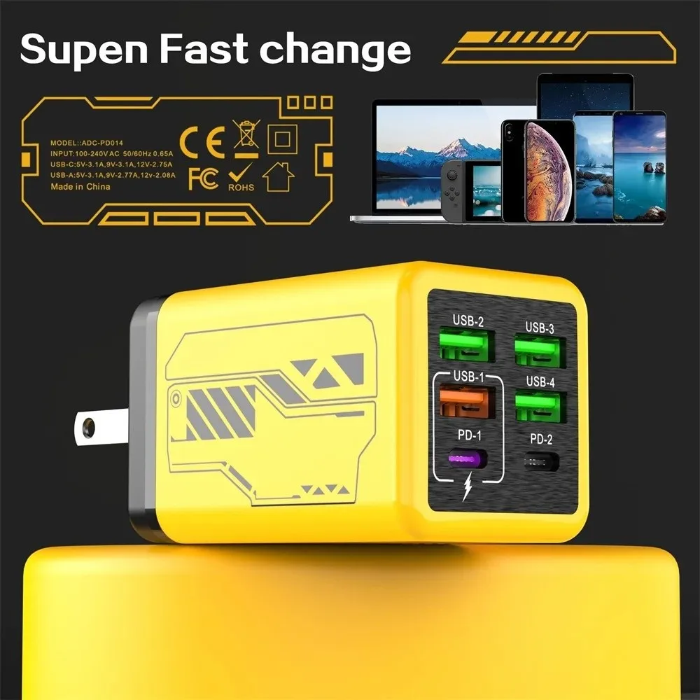 Зарядное устройство USB A+C 240W с 6 портами, адаптер для зарядки телефонов EU/US/UK, быстрая зарядка PD QC3.0, USB-C зарядка для Huawei/Xiaomi/Samsung
Зарядное устройство USB A+C 240W с 6 портами, адаптер для зарядки телефонов EU/US/UK, быстрая зарядка PD QC3.0, USB-C зарядка для Huawei/Xiaomi/Samsung