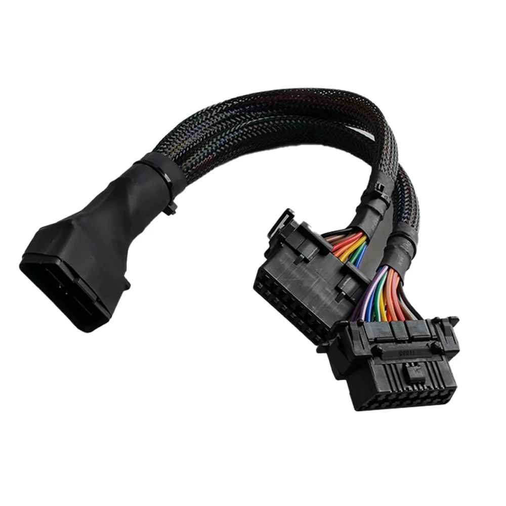 JieYuan OBD2 Male to Dual Female Elbow Extension Cable with 16pins Available to Connected 1 IN 2 Converted OBD2 Extender Adapter
JieYuan OBD2 Male to Dual Female Elbow Extension Cable with 16pins Available to Connected 1 IN 2 Converted OBD2 Extender Adapter