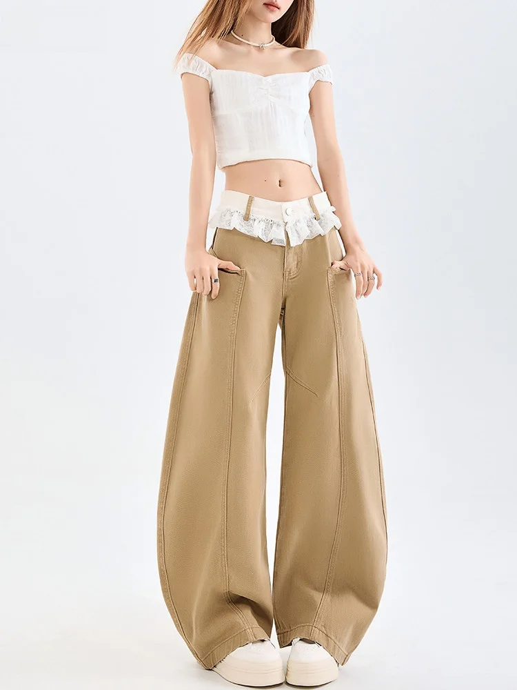 American Style Low Waist Denim Jeans Women's 2026 New Style Retro Kaki Color Lace Trim Wide Leg Pants Vintage Flared Jeans
American Style Low Waist Denim Jeans Women's 2026 New Style Retro Kaki Color Lace Trim Wide Leg Pants Vintage Flared Jeans