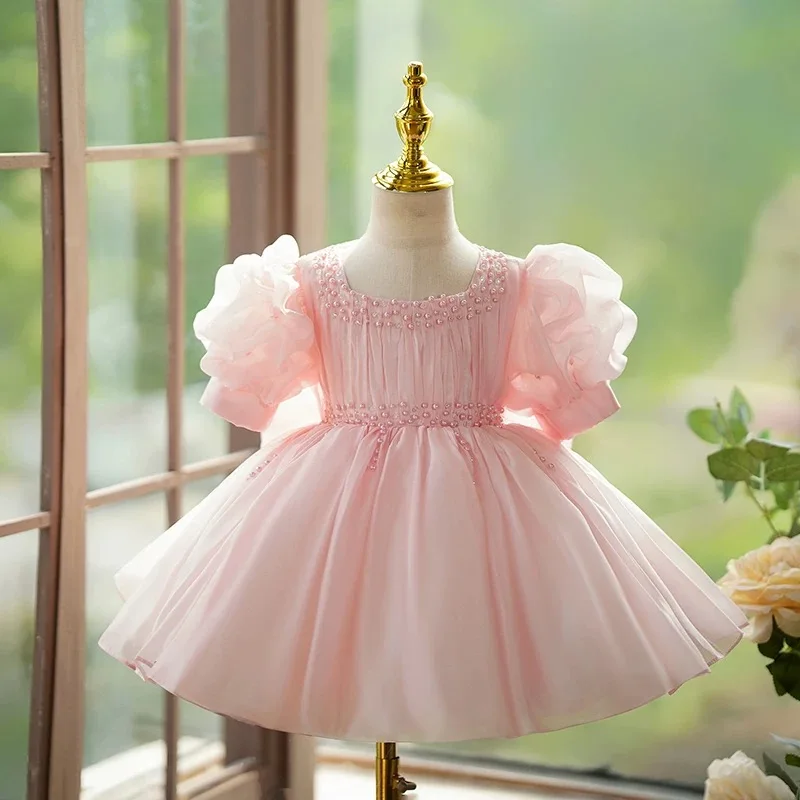 Dreamy Vow Sweet Pink Beige Baby Dress Short Sleeve Pearl Beaded Square Neckline Bow Back Spring Summer Short Ball Gown J416
Dreamy Vow Sweet Pink Beige Baby Dress Short Sleeve Pearl Beaded Square Neckline Bow Back Spring Summer Short Ball Gown J416