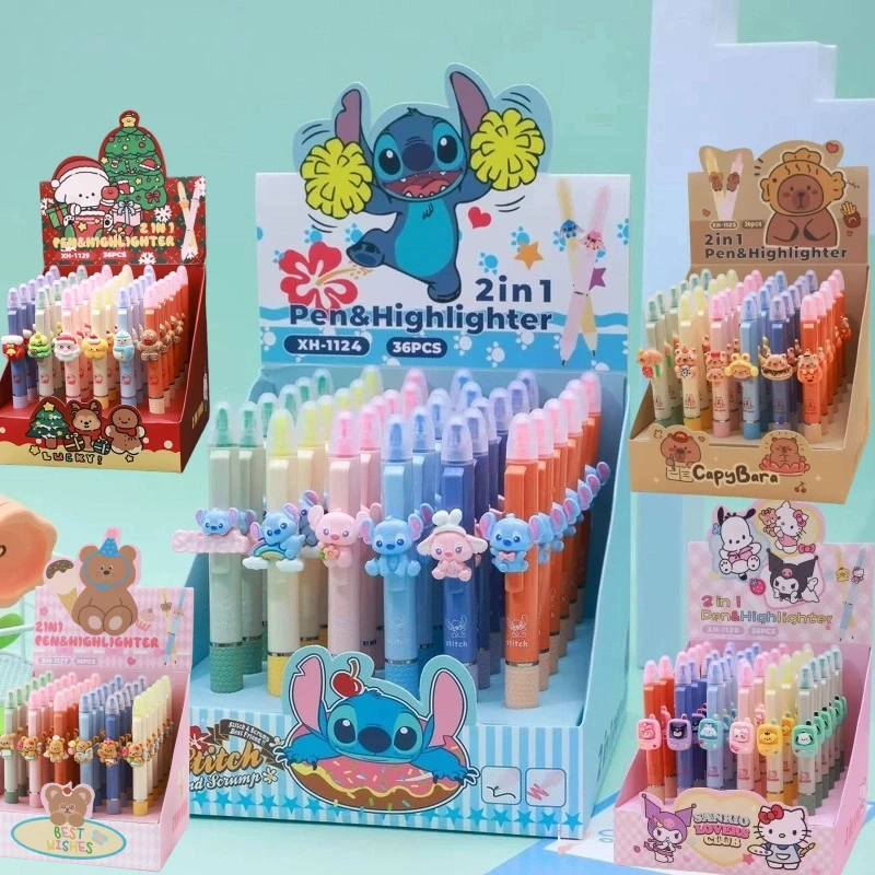 Disney 36Pcs Highlighter Cartoon Set Stitch Sanrio Capibala Double Fluorescent Marker Students Learn Focus Stationery Gift
Disney 36Pcs Highlighter Cartoon Set Stitch Sanrio Capibala Double Fluorescent Marker Students Learn Focus Stationery Gift