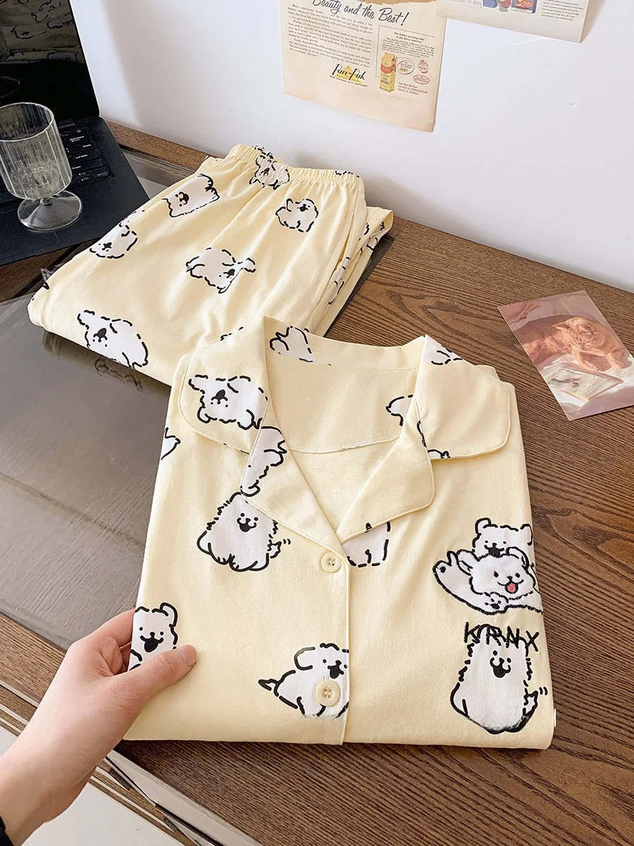Женское длинное брюки из чистого хлопка, длинные брюки-сви, кардиган, весенне-осенняя милая студенческая домашняя одежда, желтый молочный принт с собакой
Женское длинное брюки из чистого хлопка, длинные брюки-сви, кардиган, весенне-осенняя милая студенческая домашняя одежда, желтый молочный принт с собакой
