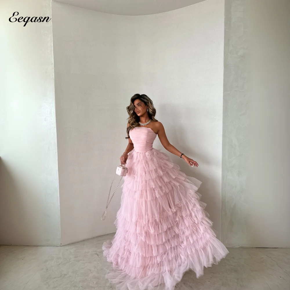 Elegant Evening Dresses Long A Line Tiered Tulle Wedding Party Dress 2025 Lace Up Back Vestidos De Fiesta Customized 
Elegant Evening Dresses Long A Line Tiered Tulle Wedding Party Dress 2025 Lace Up Back Vestidos De Fiesta Customized