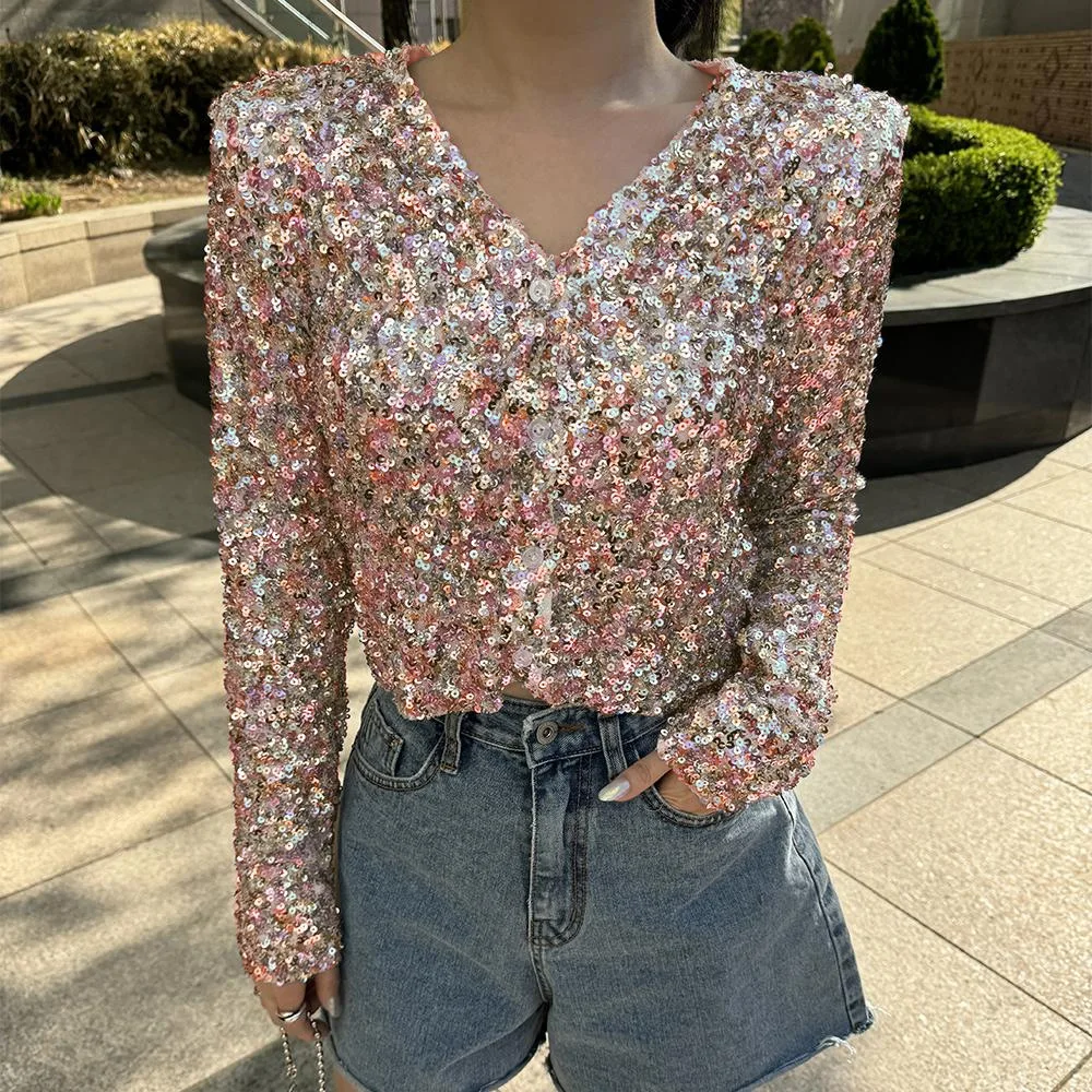 iny Sequin V-ne T-irt Women's Large Size Polyester Long Sve Loose Fit Summer 2025 Color Glitter Top
iny Sequin V-ne T-irt Women's Large Size Polyester Long Sve Loose Fit Summer 2025 Color Glitter Top